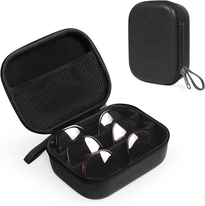 Bukere Travel Sunglasses Organizer Case, PU Leather Adjustable Slots for Multiple Glasses, Hard E... | Amazon (US)