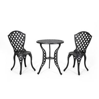 La Sola Black With Bronze 3-Piece Metal Round Patio Outdoor Bistro Set | The Home Depot