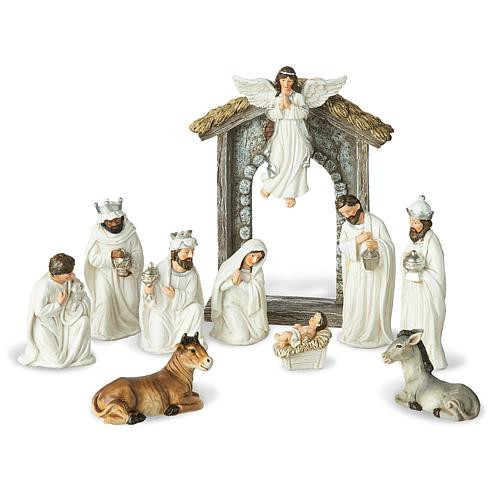 Glitzhome 11pcs Ivory Resin Nativity Figurine Set | HSN