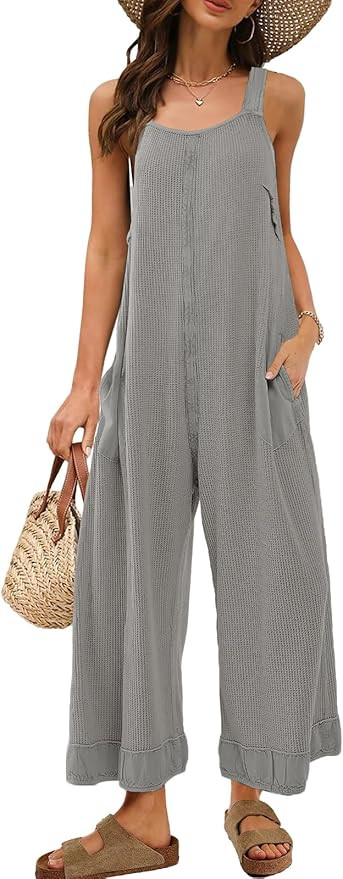 Panadila Womens Waffle Knit Jumpsuit Casual Wide Leg Jumpsuits Oversized Long Rompers Open Back L... | Amazon (US)