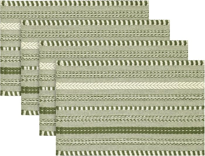 Artoid Mode Army Green Farmhouse Woven Braided Stripe Placemats Set of 4-12x18 Inch | Amazon (US)