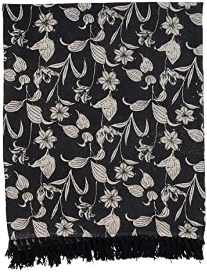 Creative Co-Op Recycled Cotton Printed Floral Pattern and Fringe Blanket Throw, Single, Black | Amazon (US)