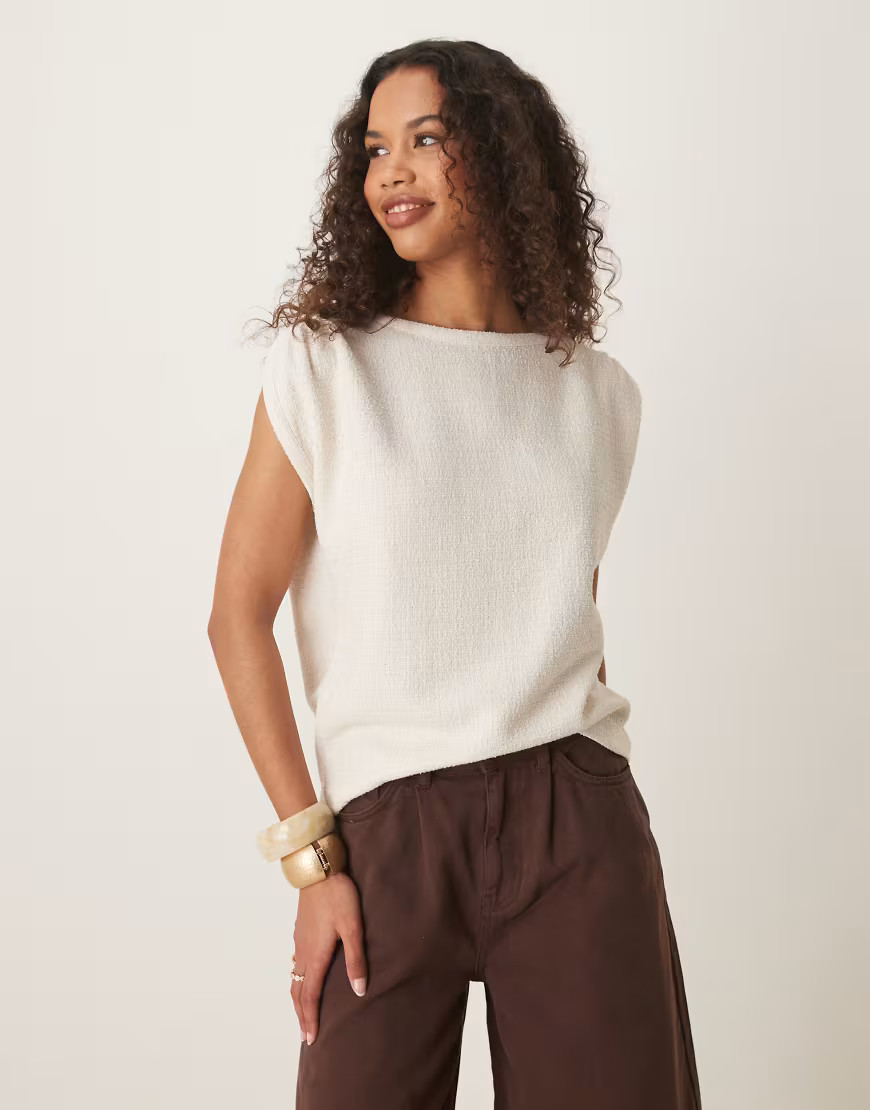 ASOS DESIGN textured sleeveless tank top in stone-White | ASOS (Global)