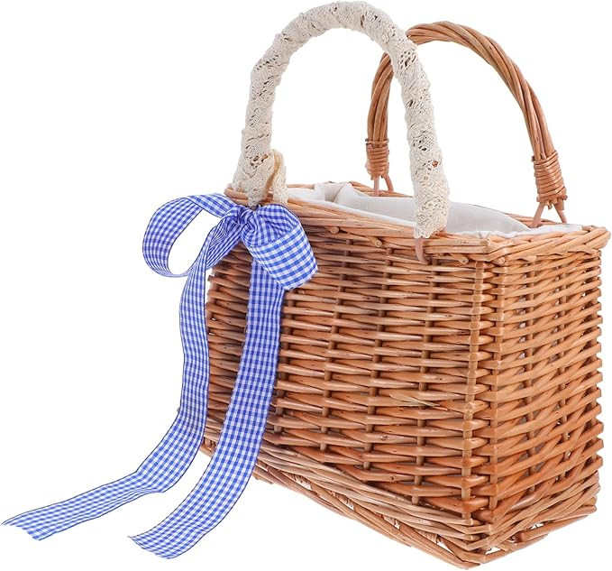 Cabilock Handwoven Rattan Flower Basket Purse Stylish Square Wicker Handbag for Beach Picnic Wedd... | Amazon (US)