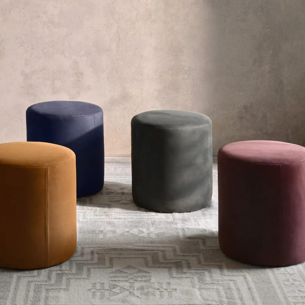 Torres Round Nubuck Ottoman | The Citizenry