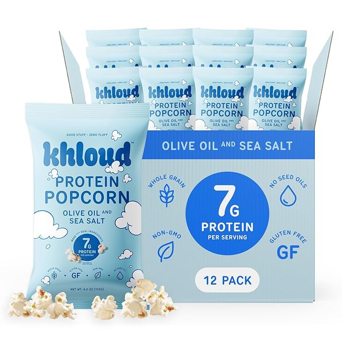 Khloud Protein Popcorn - Olive Oil & Sea Salt - 7g Protein Snacks for Adults & Kids - Flavored Po... | Amazon (US)