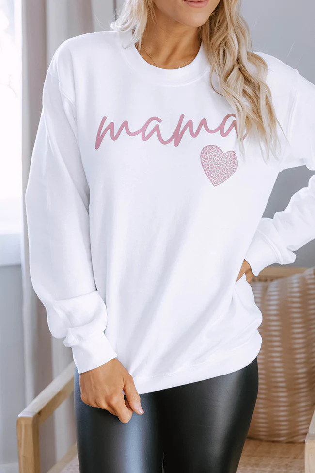 Mama Script Mauve Animal Print White Graphic Sweatshirt | Pink Lily