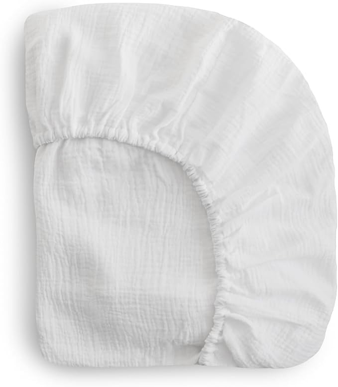 mushie Extra Soft Muslin Fitted Crib Sheet | 192 Thread Count | 28"x 52" (White) | Amazon (US)
