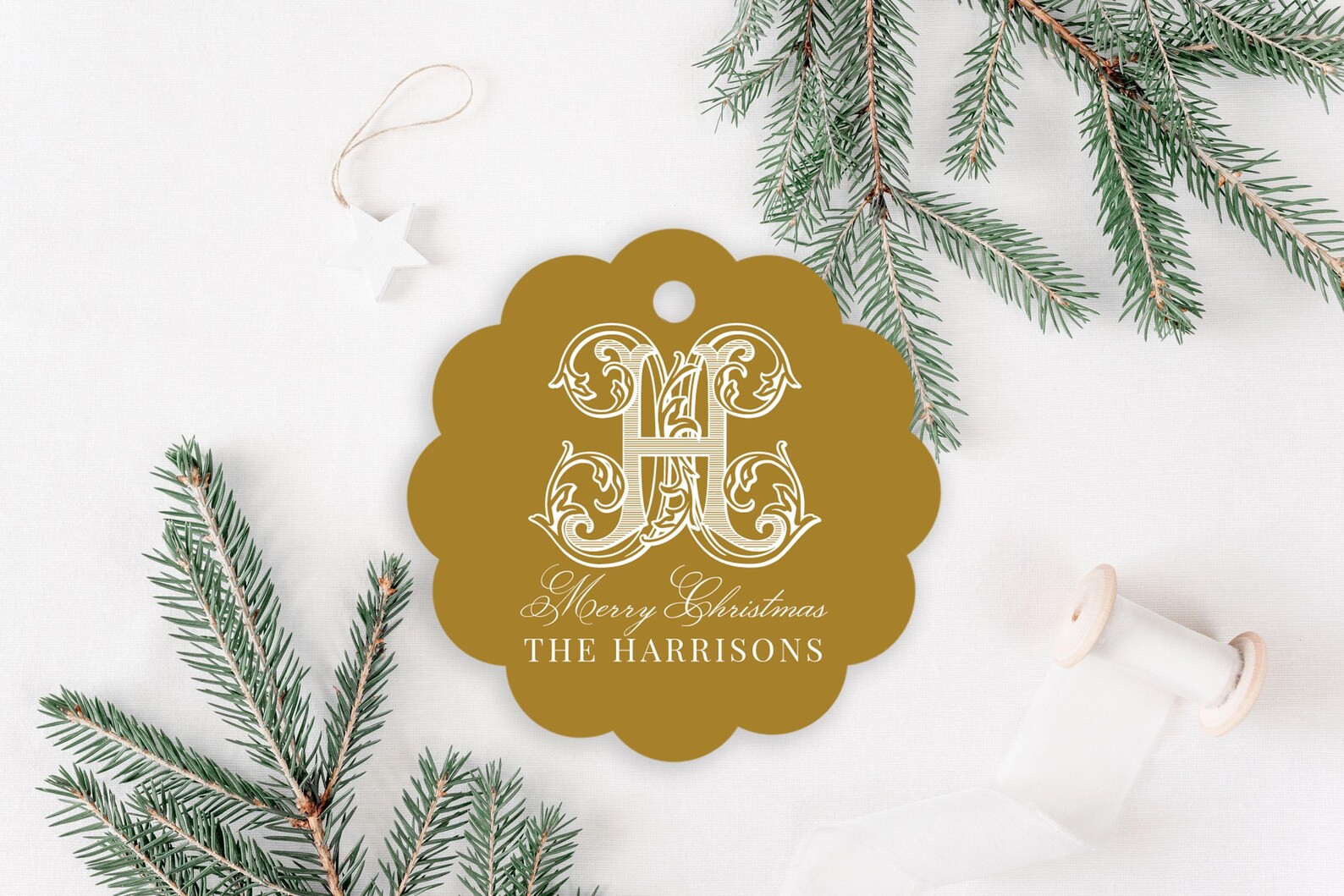 2.5x2.5 Inch Personalized Scalloped Christmas Circle Gift Tags | Custom Monogram Gift Tags | Fami... | Etsy (US)