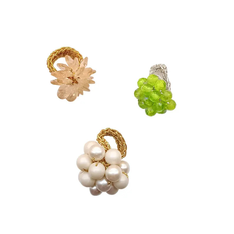 Vintage Gold-Tone Adjustable Cluster Cocktail Ring Lot, Bundle of 3 Faux Pearl Rivoli Lucite and ... | Etsy (US)