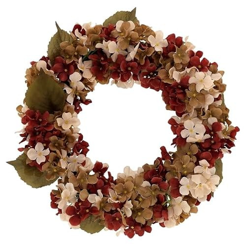 Cream and Brown Hydrangea Wreath, 24" Diameter, Lifelike Foliage Wreath for Indoor/Outdoor Display, Ideal for Entryway, Mantel, or Window Accent in Fall | Amazon (US)