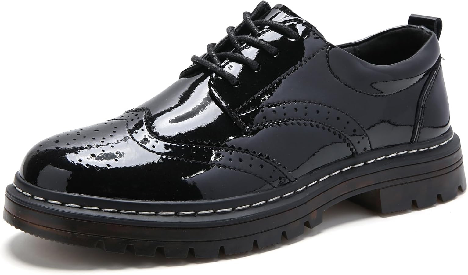 Womens Oxford Shoes Comfort Lace Up Slip Resistant Patent Leather Dress Shoes | Amazon (US)