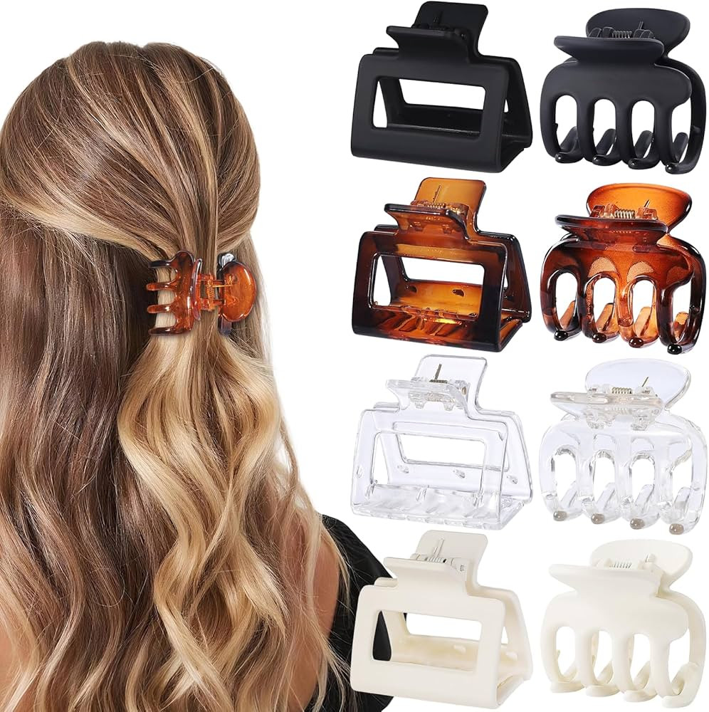 Medium Hair Clips Combination 2 Styles Small Claw Clips for Thin Hair 8 Pcs Matte Non-slip Rectan... | Amazon (US)