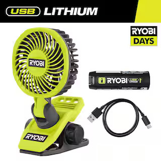 RYOBI USB Lithium Clamp Fan Kit with 2.0 Ah USB Lithium Battery and Charging Cable FVF51K - The H... | The Home Depot