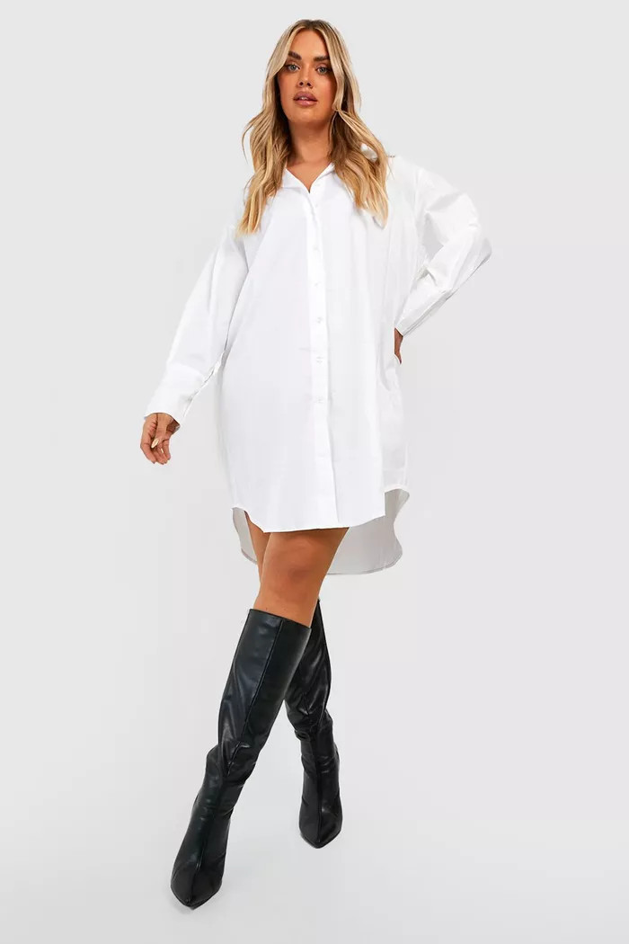 Plus Poplin Oversized Longline Shirt Dress | Boohoo.com (US & CA)