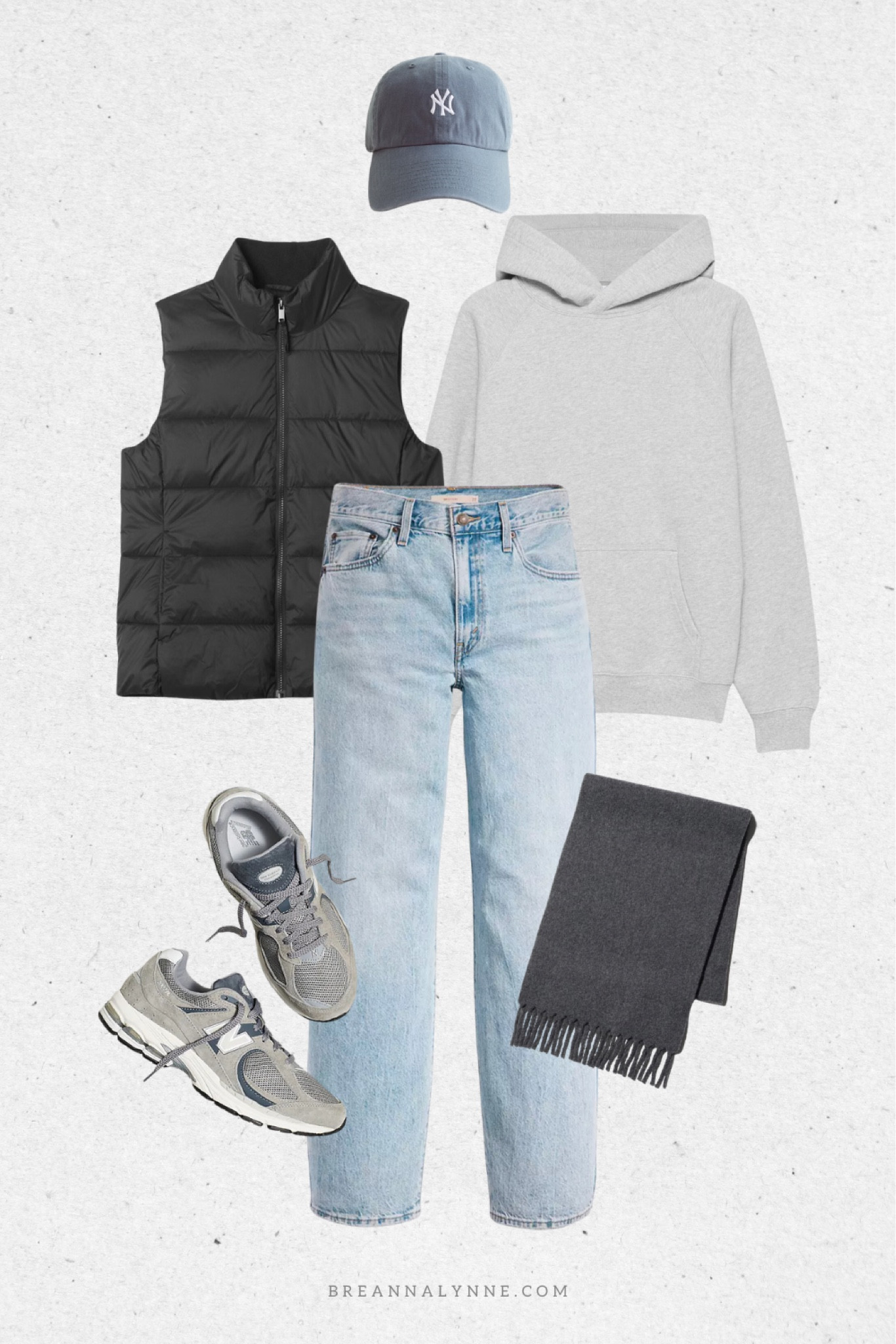 A Comfy and Casual Fall Winter Outfit. Black puffer vest, grey Aritzia hoodie, Levi’s jeans, scarf, and New Balance shoes. 

#LTKFindsUnder50 #LTKFindsUnder100 #LTKSeasonal