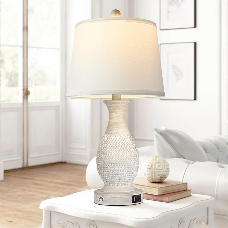 Partphoner 26" Tall Set of 2 Farmhouse Living Room Table Lamps with USB C+A Fast Charging Ports | Walmart (US)