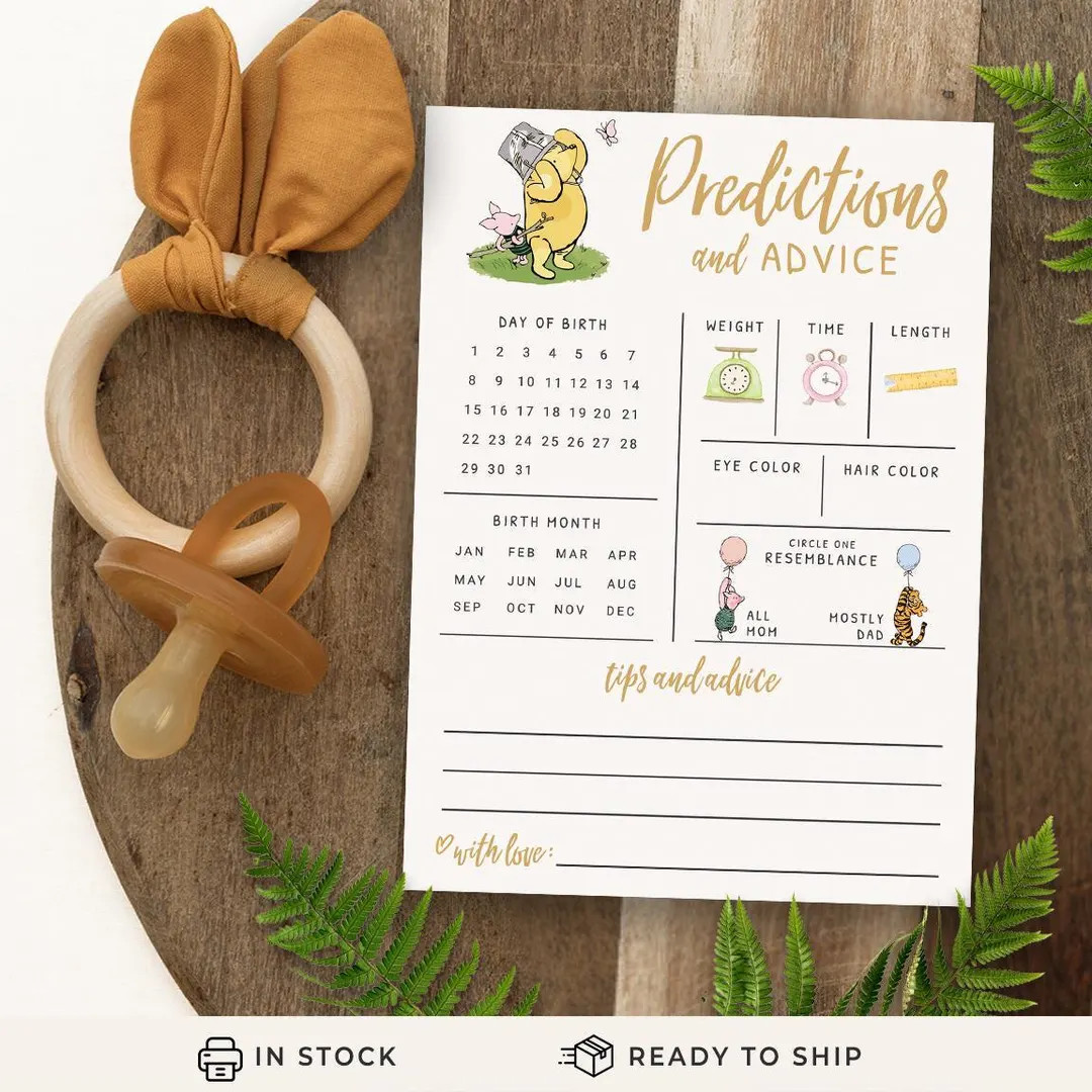 Baby Predictions & Advice Cards – Classic Pooh Theme, Winnie Baby Shower Game for Guests, Gende... | Etsy (US)