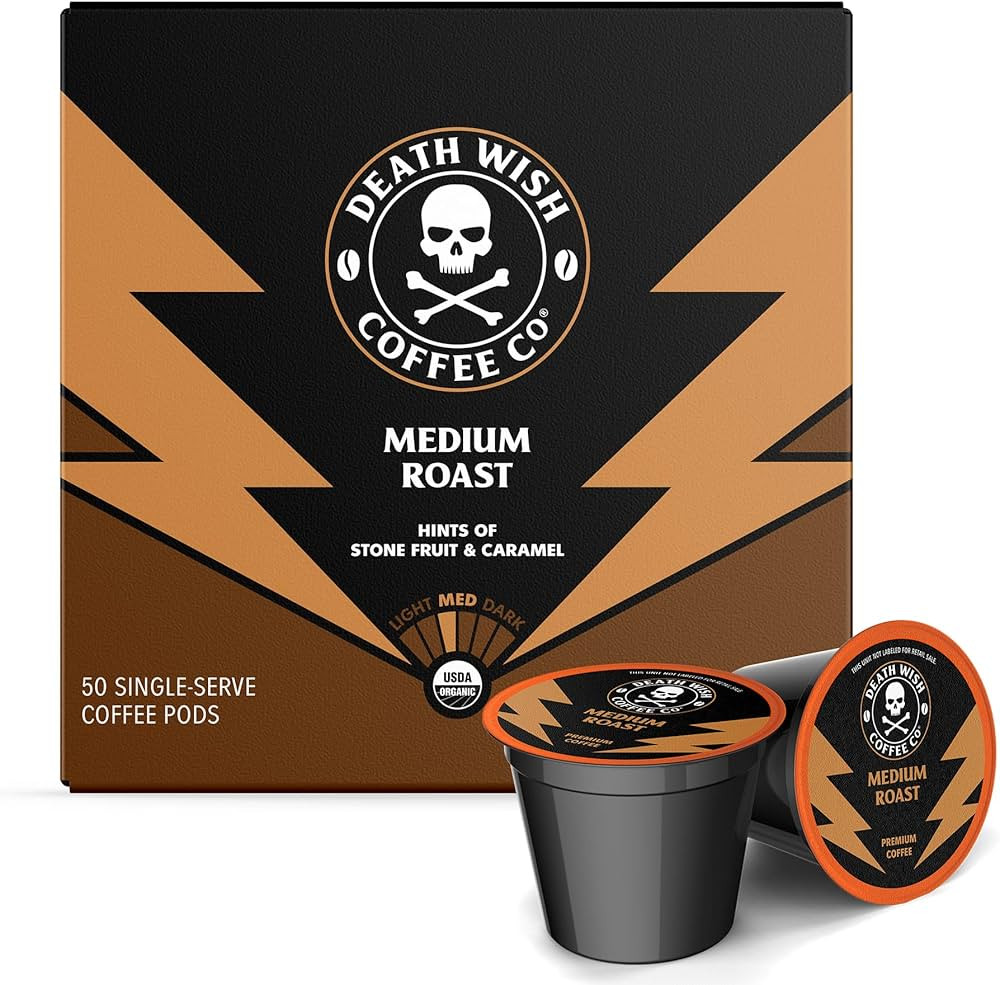 Death Wish Coffee Co. Medium Roast Single Serve Pods - Lighter Blend of Bold Arabica & Robusta Be... | Amazon (US)