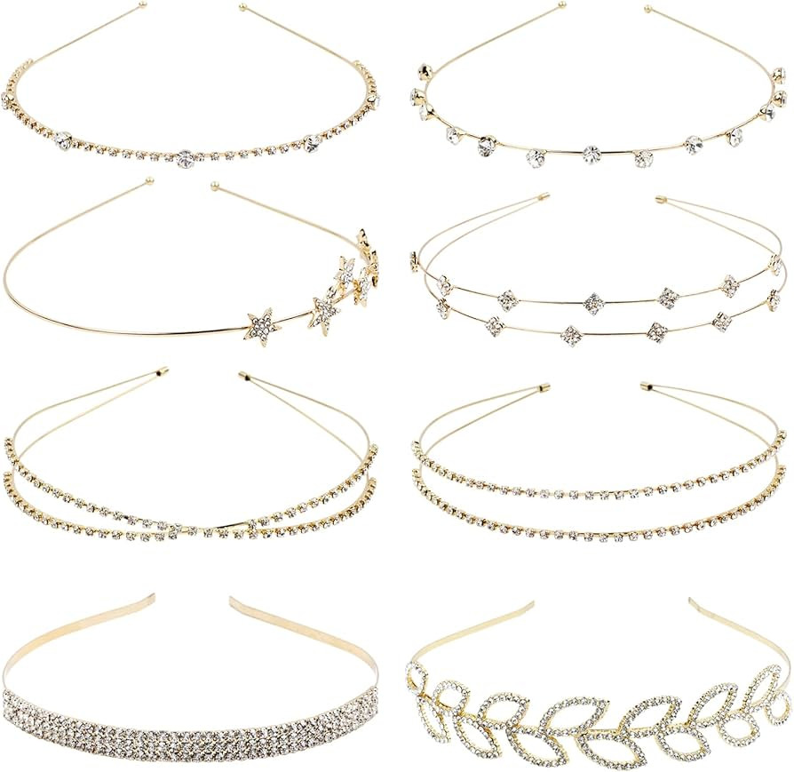inSowni 8 Pack Decorative Gold Metal Headbands Glitter Sparkly Bling Crystal Rhinestone Star Leaf... | Amazon (US)