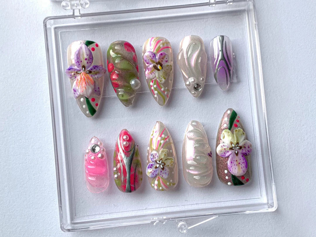3D Flowers Press On Nails | Free style  Butterfly Wing Acrylic Nails | Elegance Fake Nails | Purp... | Etsy (US)