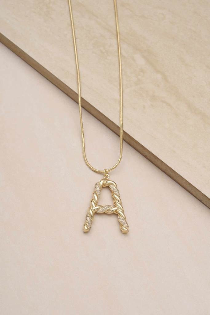 Twisted Crystal Initial 18k Gold Plated Necklace | Ettika