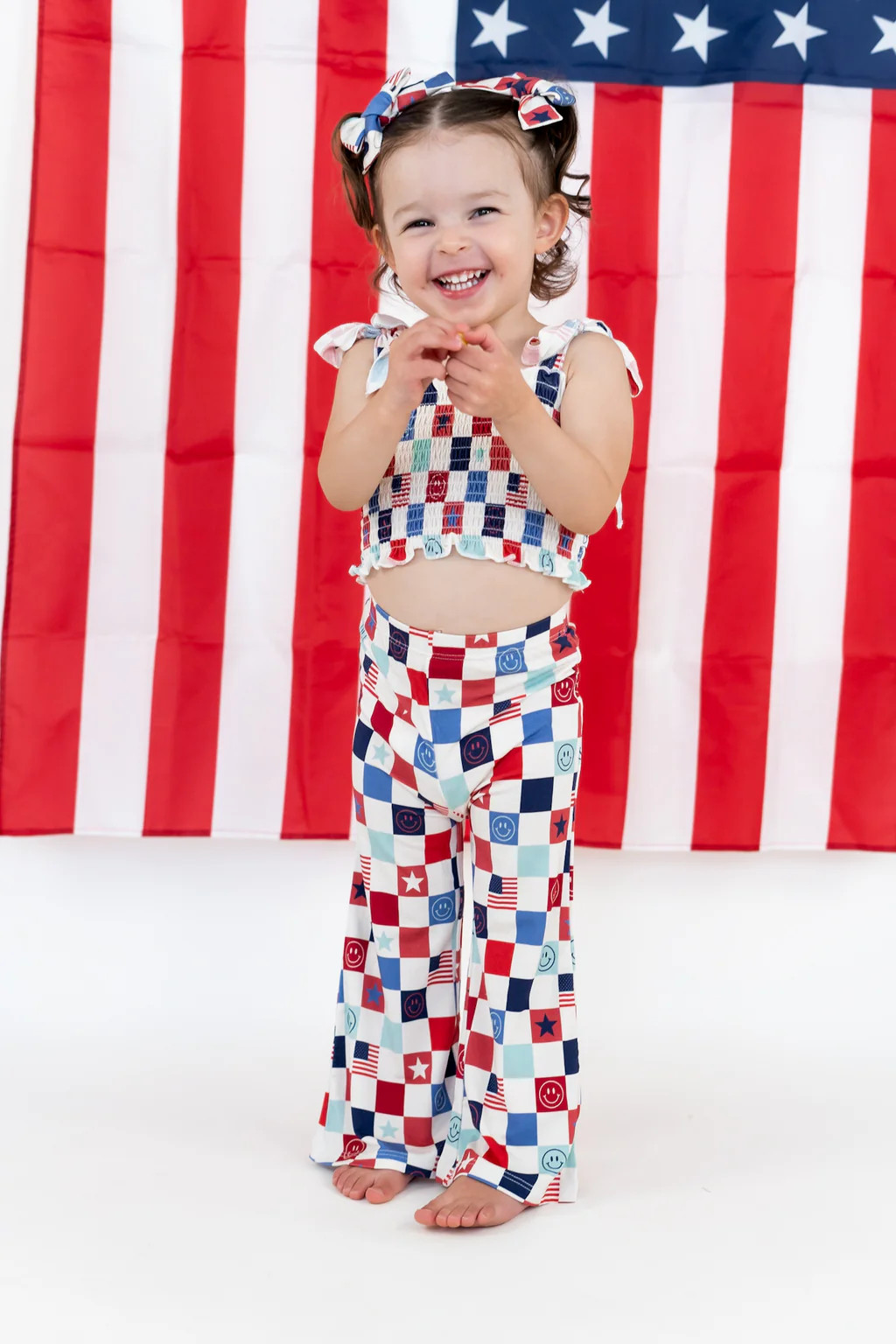 HOME OF THE FREE CHECKERS DREAM SMOCKED FLARE SET | DREAM BIG LITTLE CO