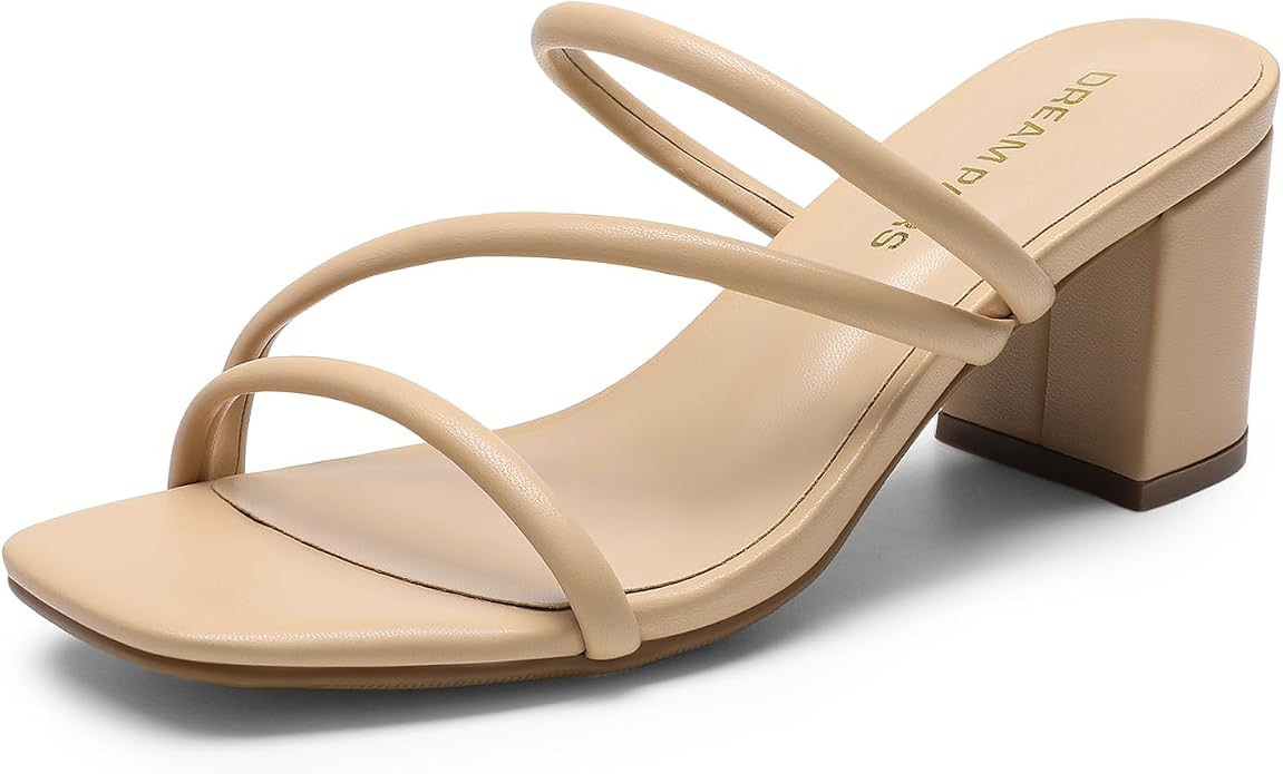 DREAM PAIRS Women's Strappy Heels Open Toe Low Chunky Heel Slip On Mules Square Block Sandals Dre... | Amazon (US)