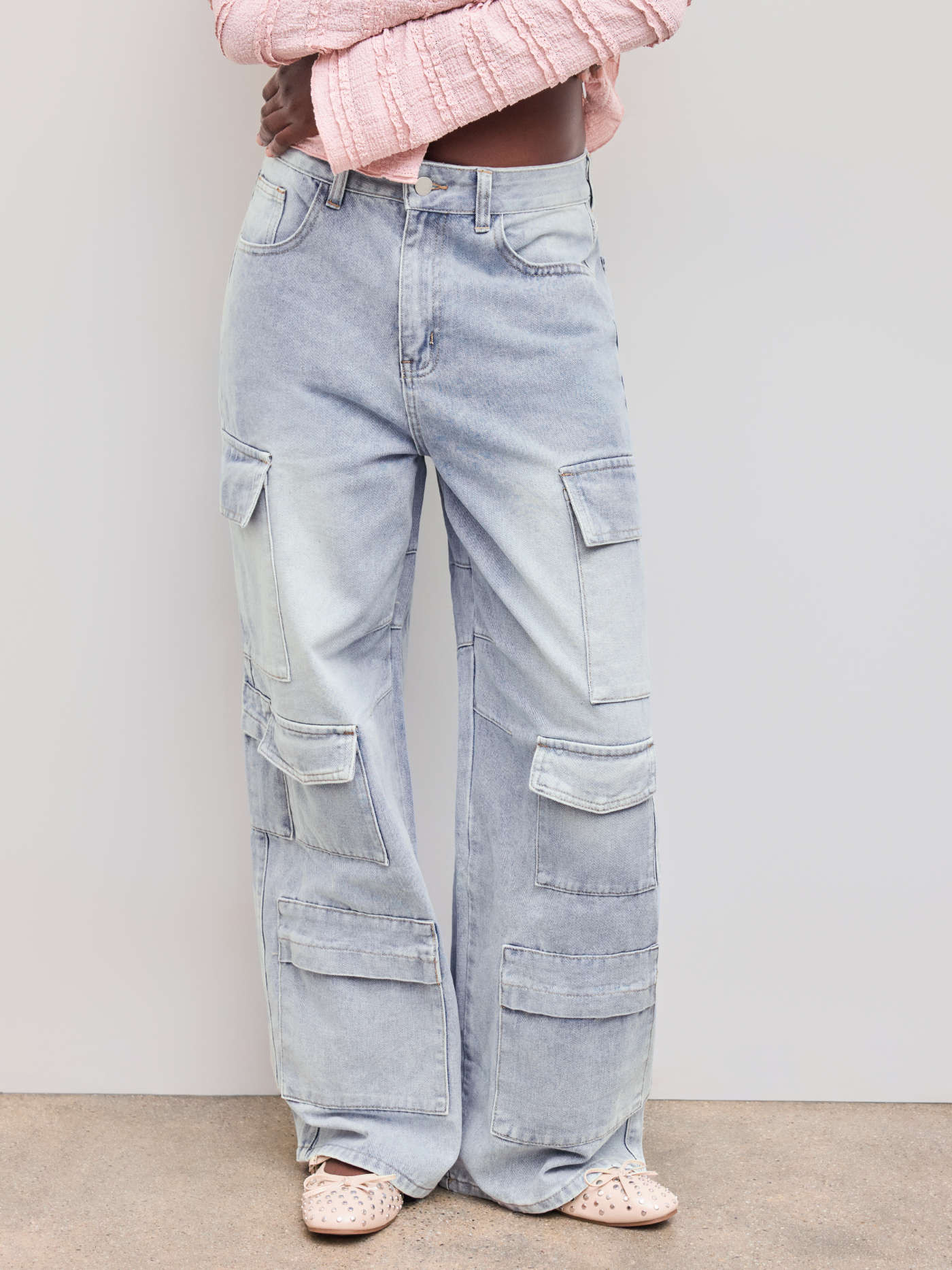 Cider Denim Mid Rise Solid Cargo Jeans | Cider