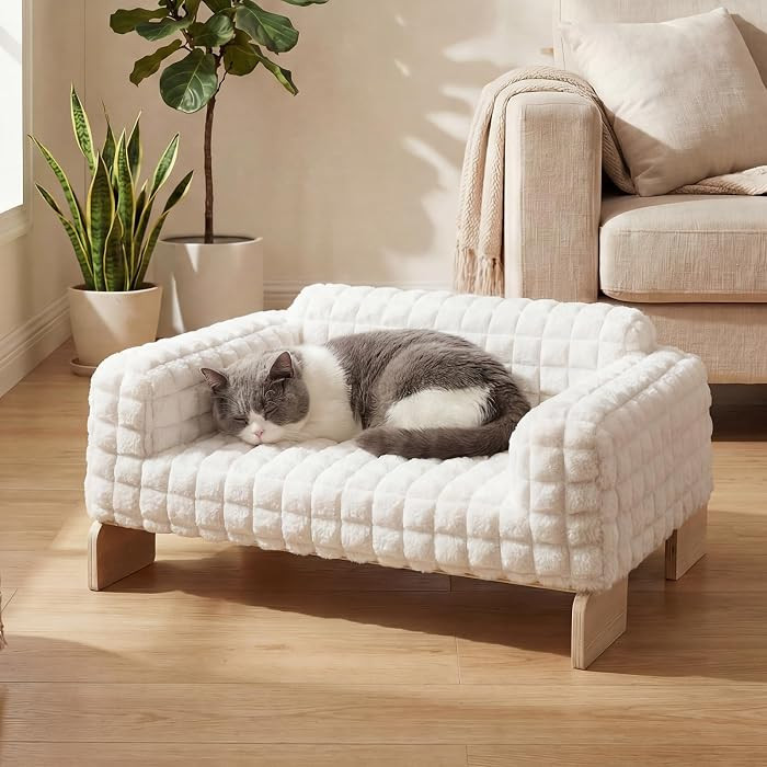 Veehoo Elevated Cat Bed Indoor, Wood Furniture Style Cat Couch Sofa with Removable Washable Cover... | Amazon (US)