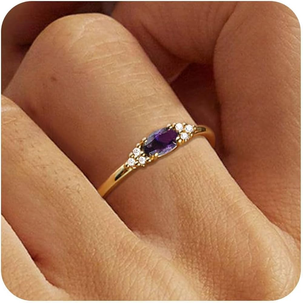 FUNEIA Gold Birthstone Rings for Women Non Tarnish Trendy Stackable Gold Rings that Don't Tarnish... | Amazon (US)