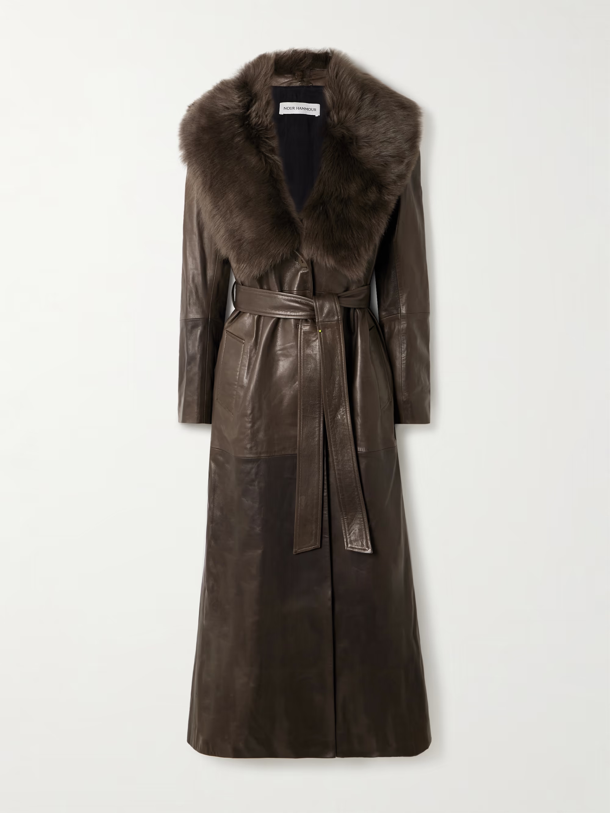 Dakota faux fur-trimmed belted leather coat | NET-A-PORTER (UK & EU)