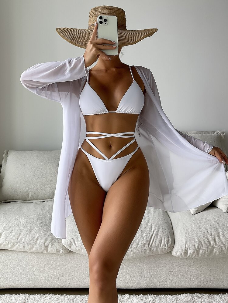 Triangle Tanga Bikini Swimsuit With Kimono | SHEIN