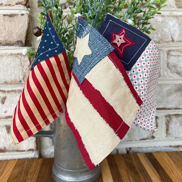 Handmade Primitive Patriotic Flags Set of 3 | Antique Farm House