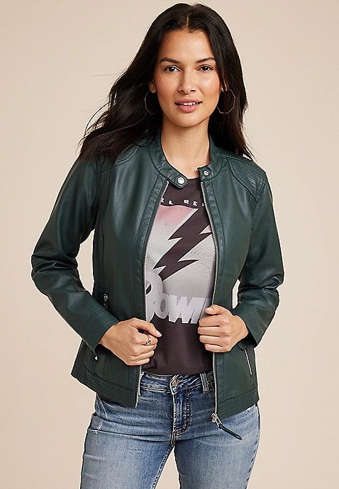 Forest Green Faux Leather Jacket | Maurices