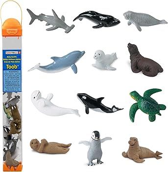 Safari Ltd. Baby Sea Life TOOB - Figurines: Harp Seal, Beluga, Penguin, Dolphin, Orca, Shark, Man... | Amazon (US)