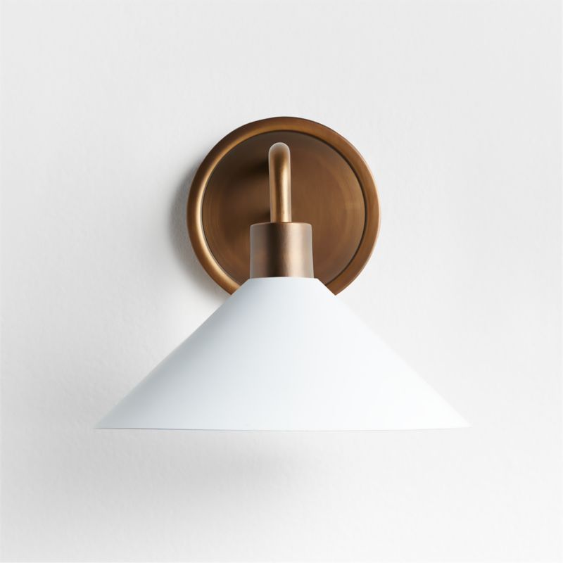 Andre White and Brass Wall Sconce Light + Reviews | Crate & Barrel | Crate & Barrel