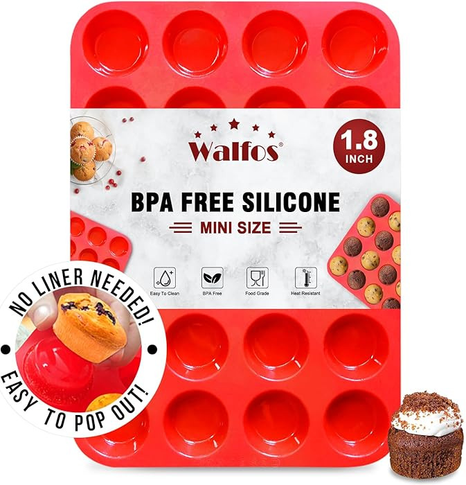 Walfos Mini Silicone Muffin Pan - 24 Cups, BPA Free and Dishwasher Safe, Non-stick Silicone Cupca... | Amazon (US)