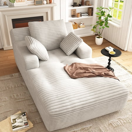 67'' Oversized Chaise Lounge Chair, Cloud Plush Corduroy Sofa Bed for Living Room, Modern Deep Seat Sleeper Couch with Back Cushion, No Assembly Required, (Oyster White) | Walmart (US)