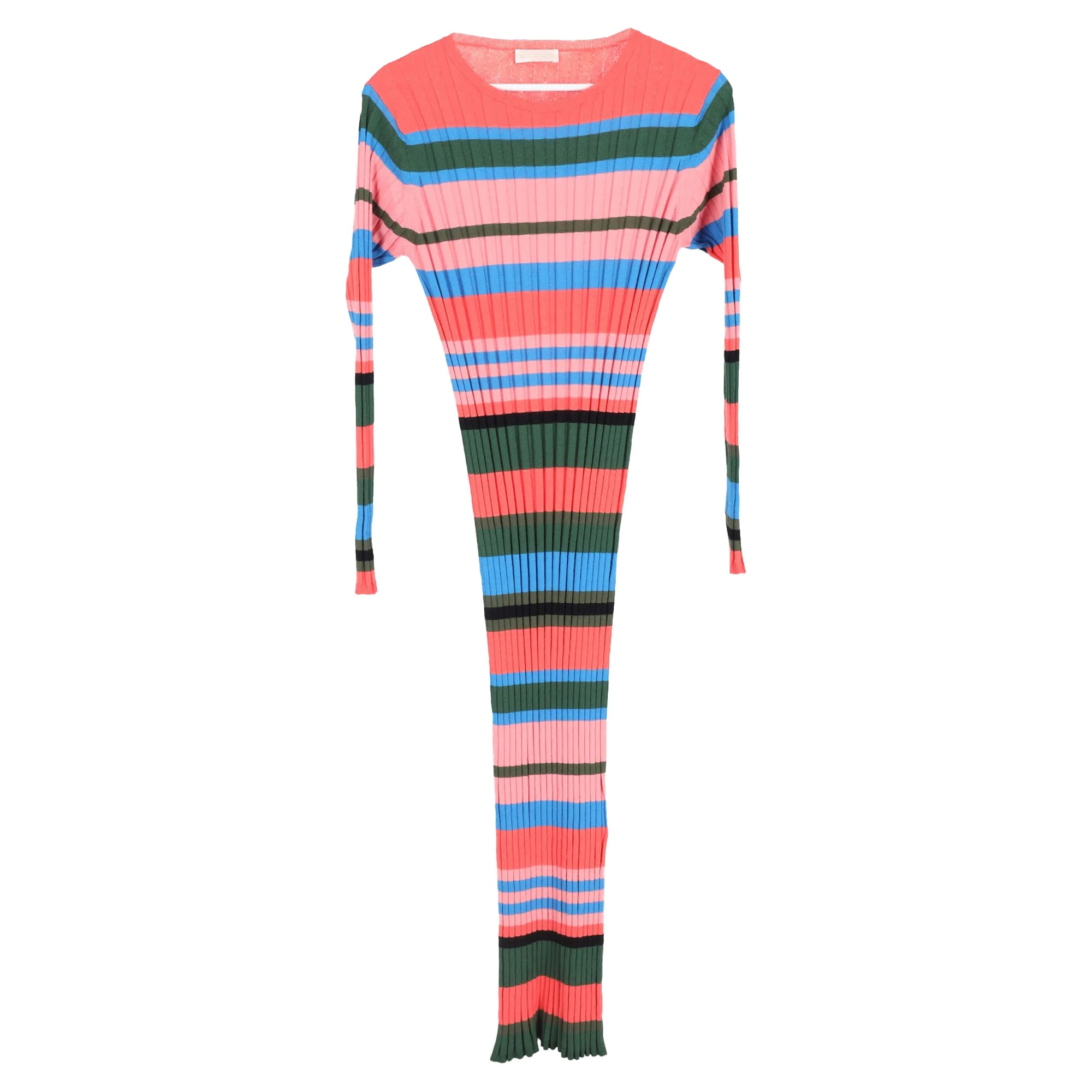 Stine Goya Jeanne Stripe Ribbed Midi Dress in Multicolor Viscose | Shop Simon