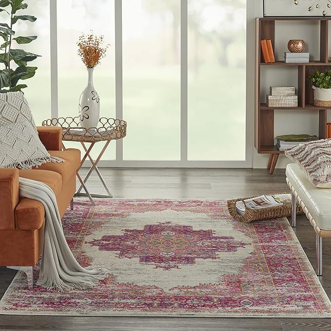 Nourison Passion Ivory/Fuchsia 3'9'' x 5'9'' Area-Rug, Boho, Traditional, Easy-Cleaning, Non Shed... | Amazon (US)