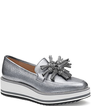 Johnston Murphy Women's Gracelyn Tassel Leather Platform Wedge Loafers - 8.5 | Dillard's