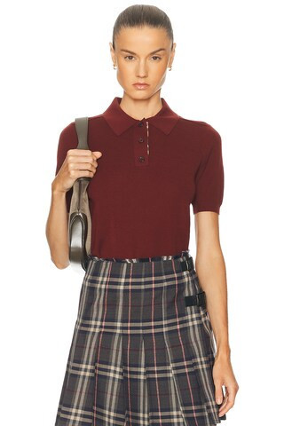 Burberry Short Sleeve Polo Top in Burgundy | FWRD 