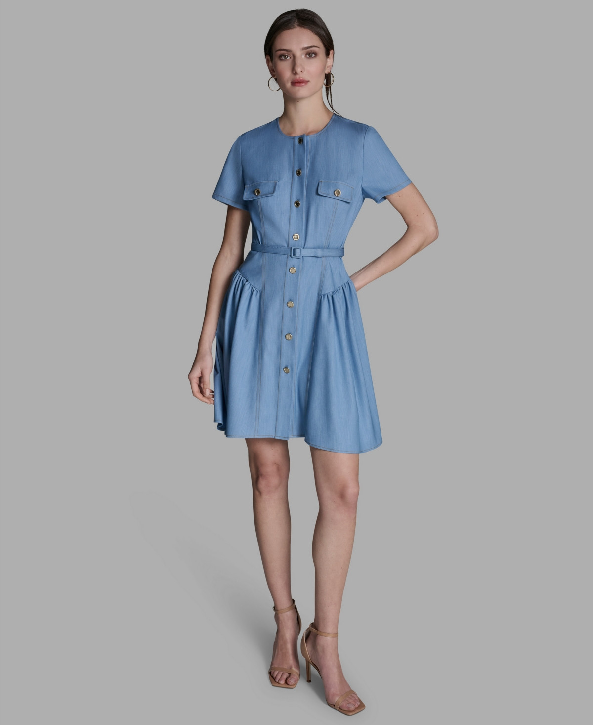 Bcbg Women's Collared Neck Mini Denim Dress - Light Indigo | Macy's