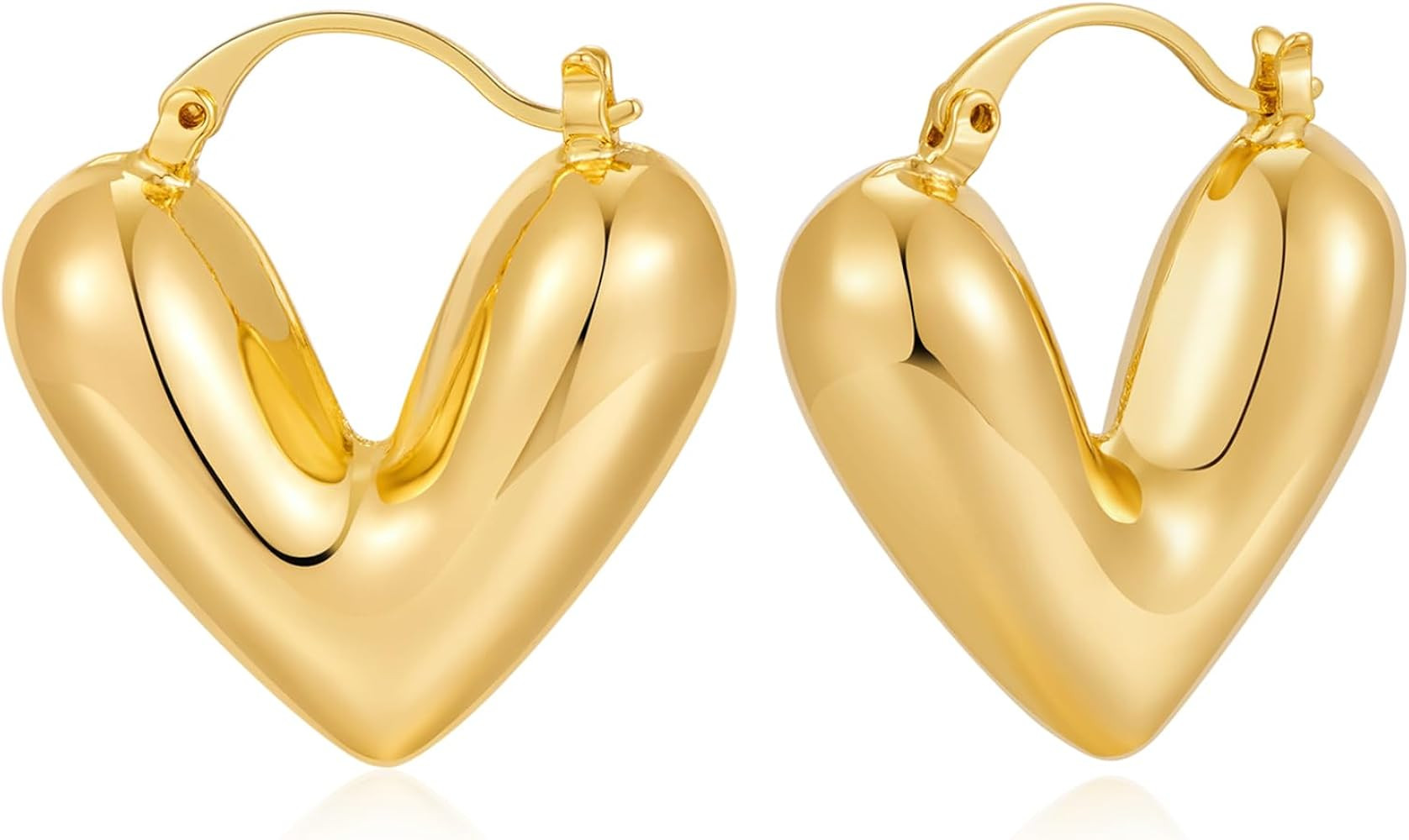 WOWORAMA Gold Heart Hoop Earrings for Women Trendy Puffy Chunky Heart Earrings Lightweight Hollow... | Amazon (US)