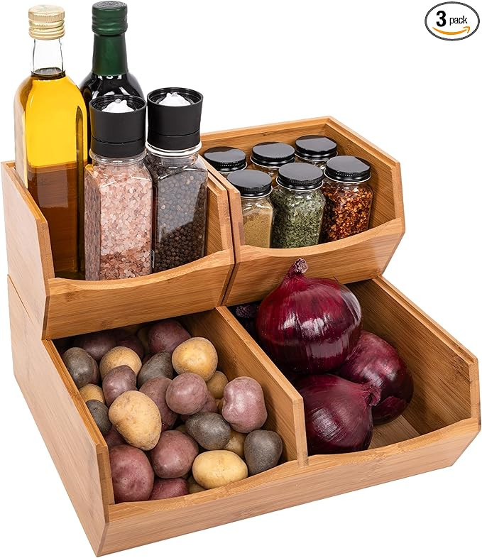 Seville Classics Bamboo Premium Organizer Storage Bins for Kitchen Silverware, Pantry, Closet, Of... | Amazon (US)