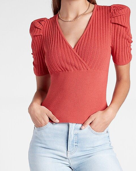 Puff Sleeve Wrap Front Sweater | Express