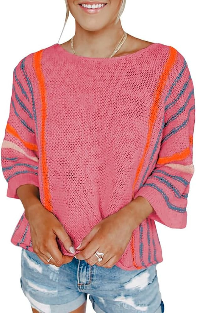 Dokotoo Womens 2024 Cute Spring Summer Color Block Striped Lightweight Comfy Cable Knit Beach Boh... | Amazon (US)
