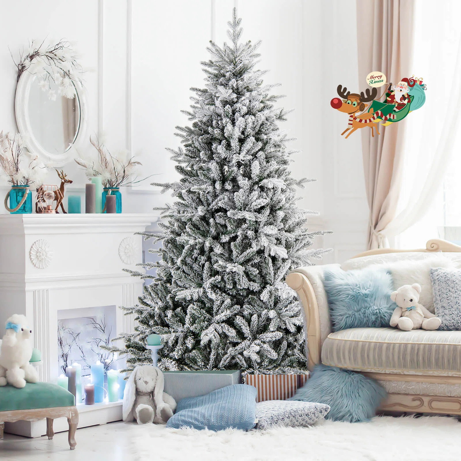 Costway Flocked Christmas Tree With 8 Lighting Modes 350 Multi-color Led Lights | Wayfair North America