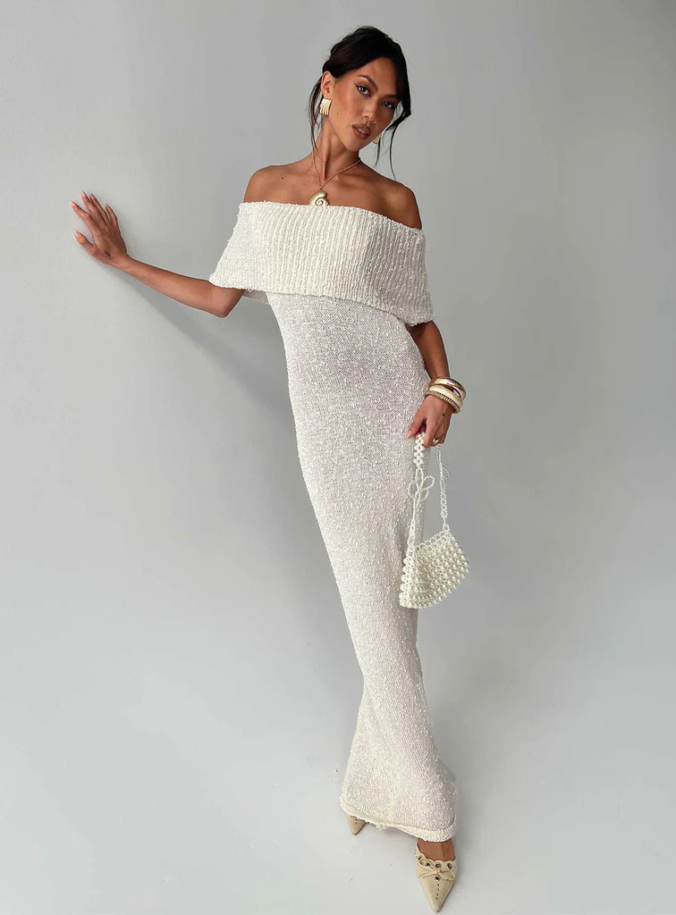 Nixen Strapless Knit Maxi Dress Cream | Princess Polly US